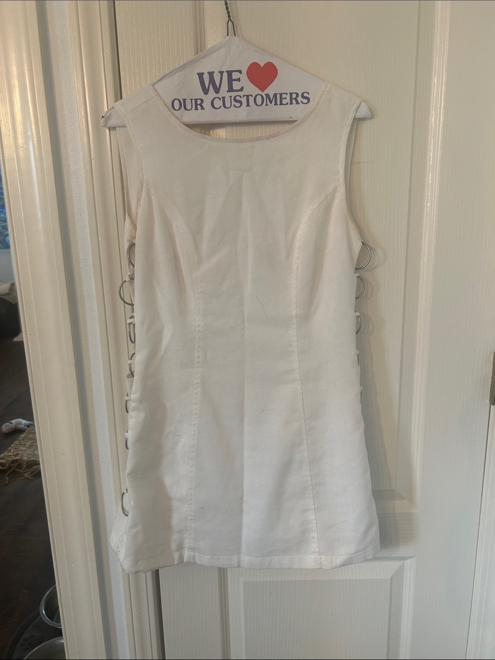 Mimosa White Sleeveless Side-Ring Shift Dress